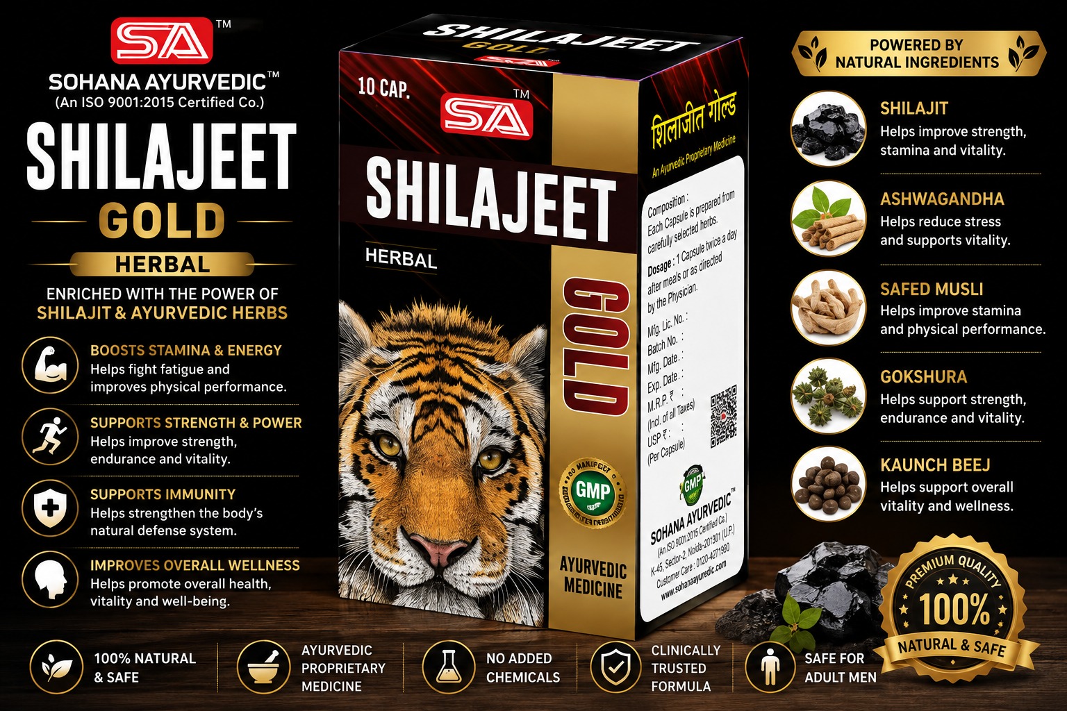 Shilajeet Gold – Herbal, 10 Capsules.